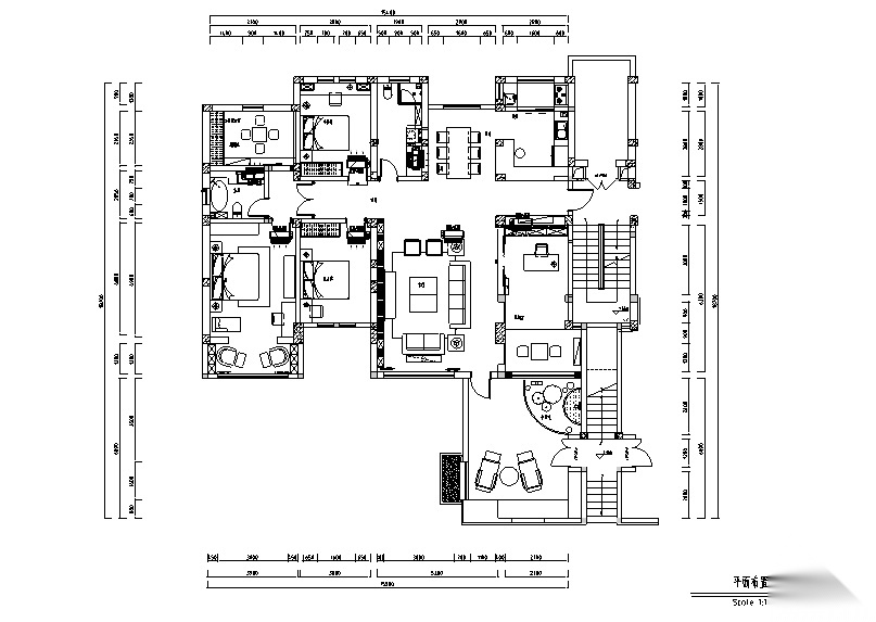 新中式风格新东方朴素四居室住宅设计施工图（附效果图... 平层