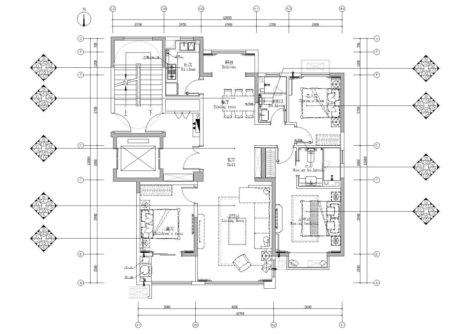 [济南]99㎡现代三居室精装样板间设计施工图 平层