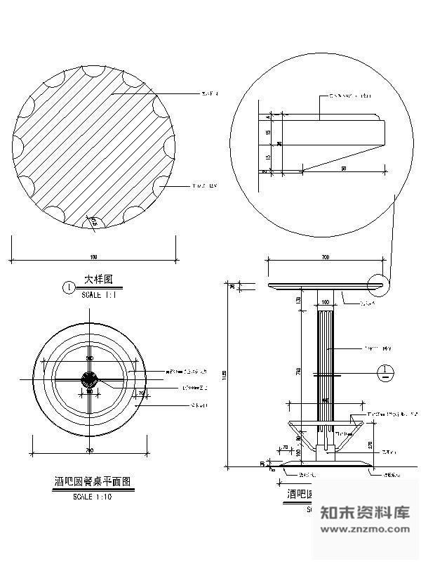 图块/节点酒吧圆餐桌详图