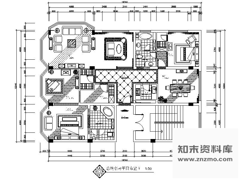 施工图某酒店三室二厅总统套房装修图