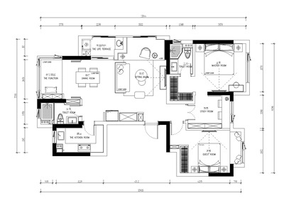 [云南]昆明现代三居室住宅施工图_附效果图 平层