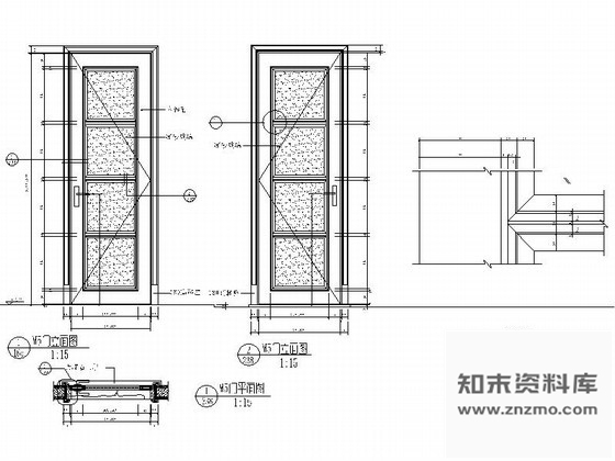 图块/节点磨砂玻璃单扇门详图 通用节点