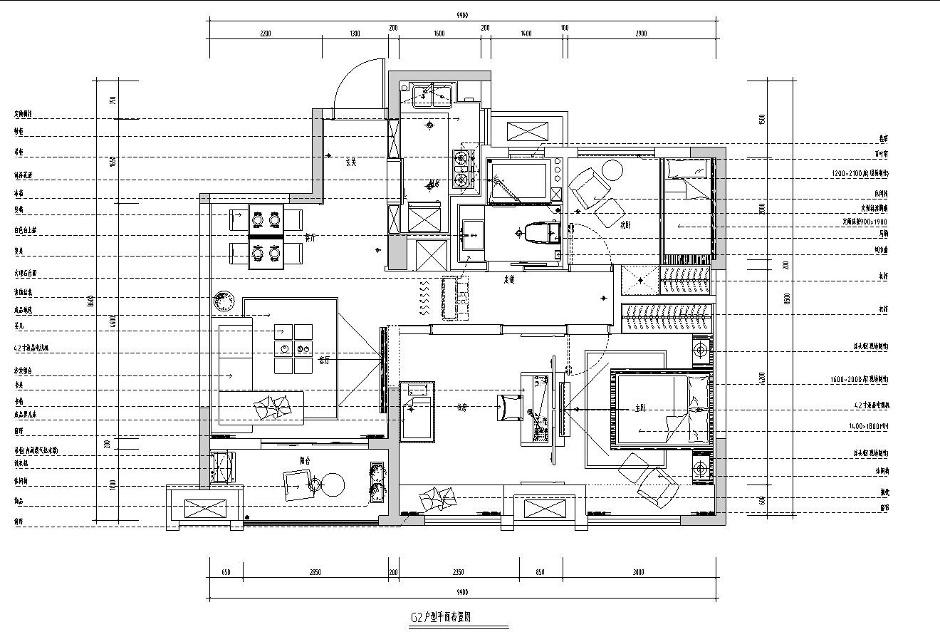 现代样板房室内施工图设计（CAD+实景图） 平层