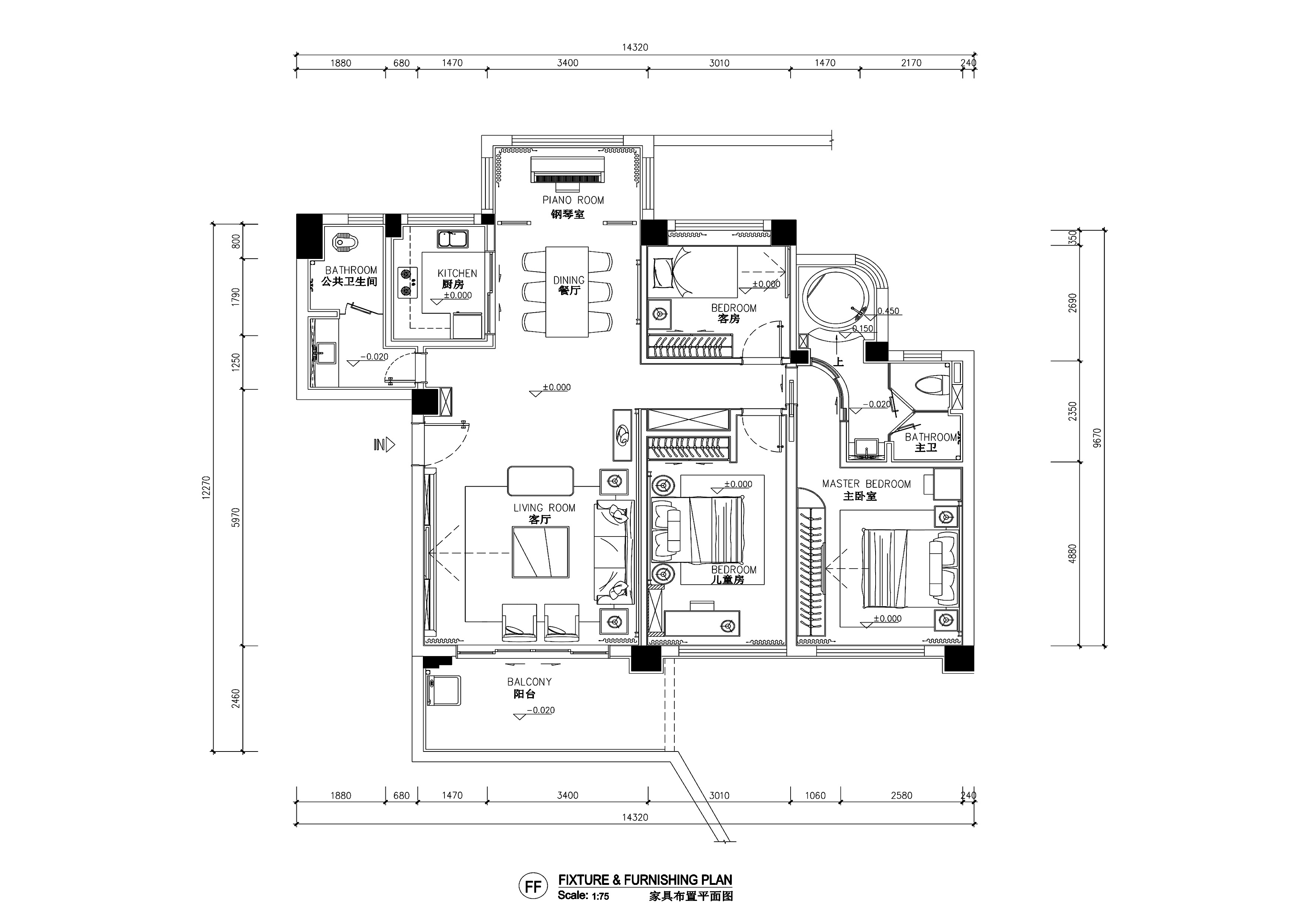 三居室新中式风格住宅装修施工图+效果图 平层