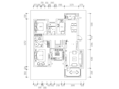 临沂现代简约风格三居室私人住宅施工图 平层