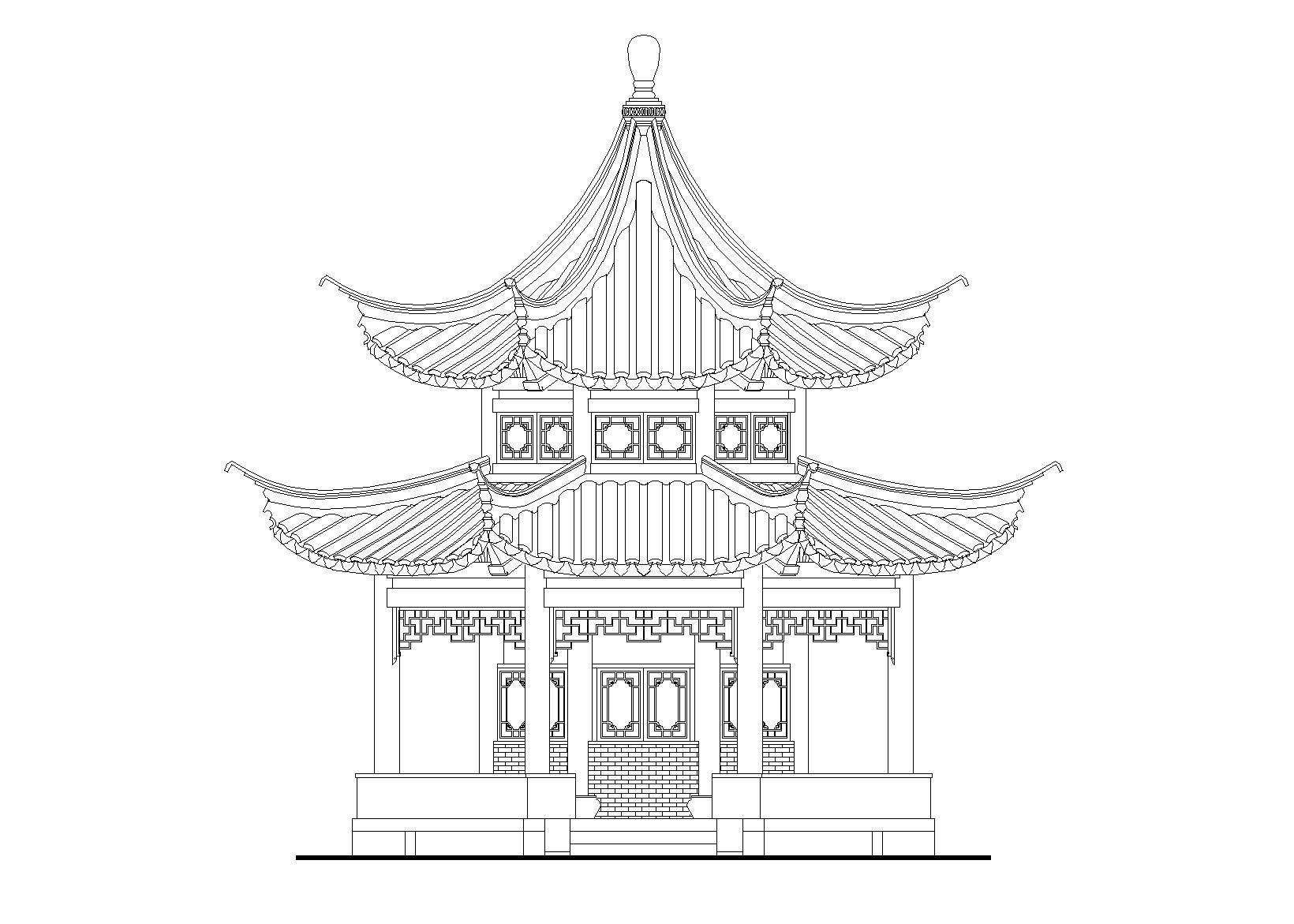 十六柱八角重檐亭施工图设计_含节点详图