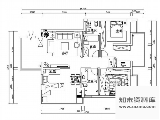 图块/节点住宅三居室平面布置图