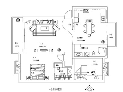 新古典风格二居室住宅装修施工图设计 平层