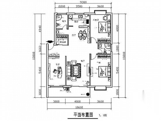 田园混搭风格三居室样板间室内装修施工图（含效果） 平层