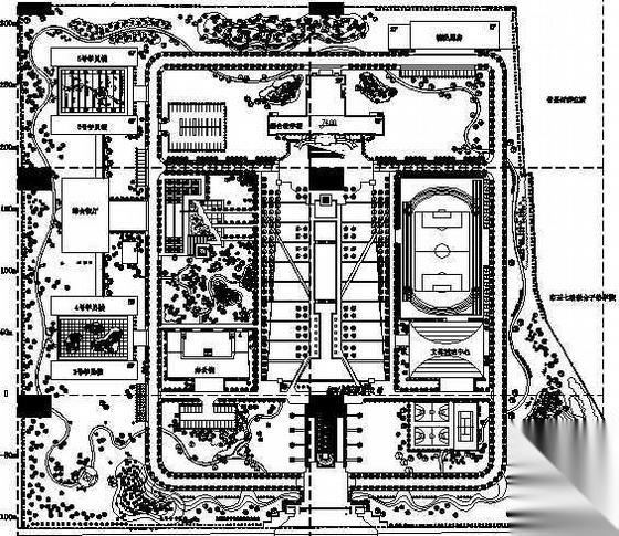 河北某学校景观植物配置及分区图