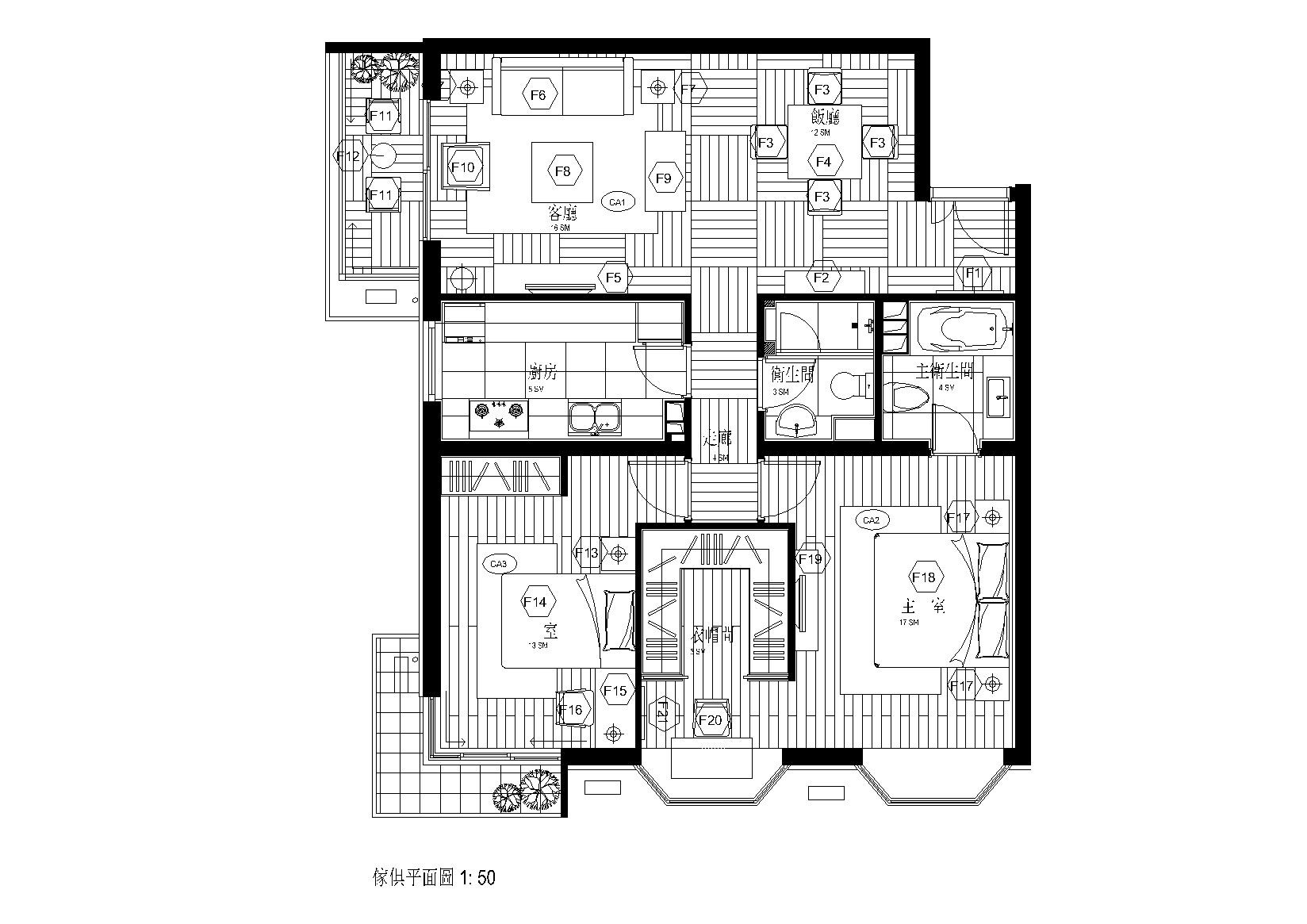 [福建]福州家装二居室样板间施工图 平层