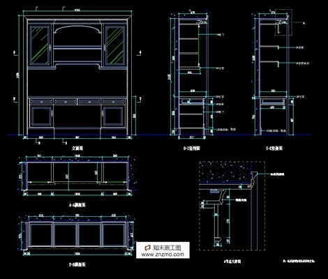 欧式书柜施工详图 柜类