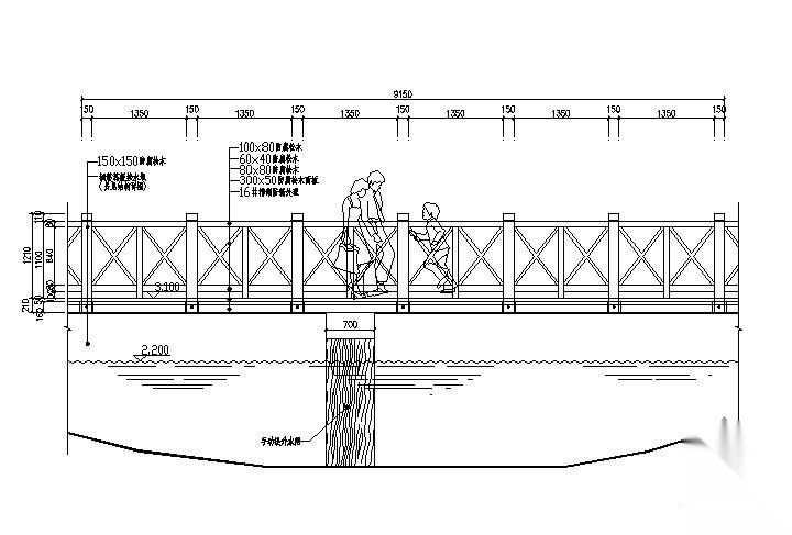 2.5米宽木栈道施工大样图 景观小品