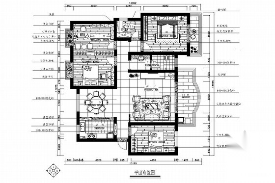 典雅中式三居室室内装修施工图（含效果图） 平层