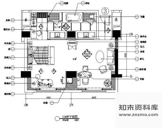 施工图某五星酒店大客房设计图