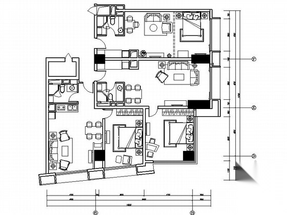 [上海]花园洋房住宅区新古典四居室样板房装修施工图（含... 平层