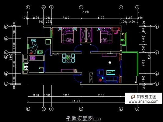 2室2厅施工图 cad2007 平层