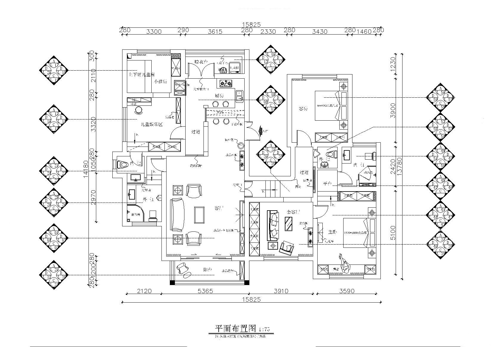 铭筑设计-贵州兴义户型施工图+效果图 平层