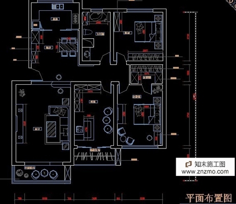 现代红色调施工图 cad2007