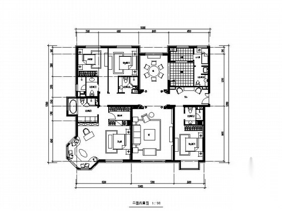 [北京]望京某高档公寓大楼Aa-1户型四居室装修图