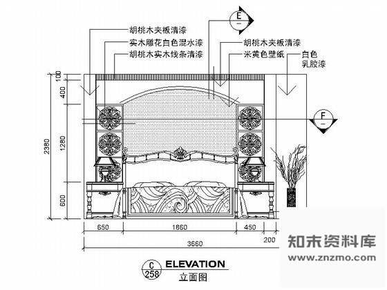 图块/节点实木雕花卧室立面图