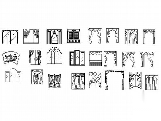 各式风格窗帘立面图CAD图块下载