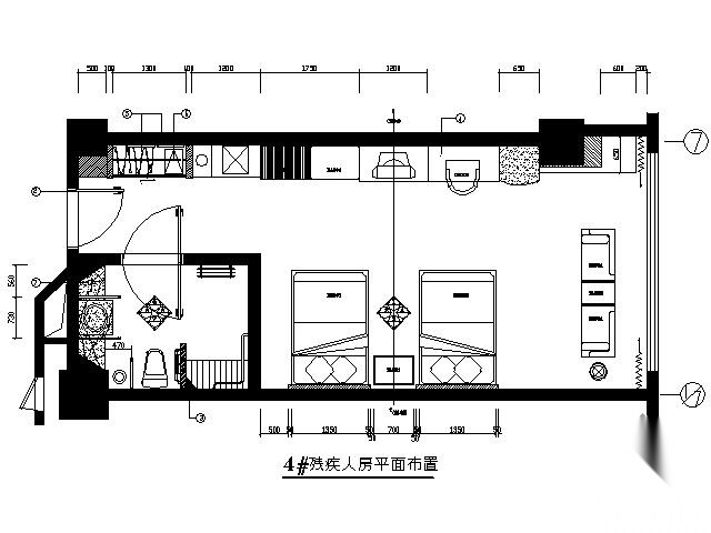 国际酒店残疾人客房施工图 客房