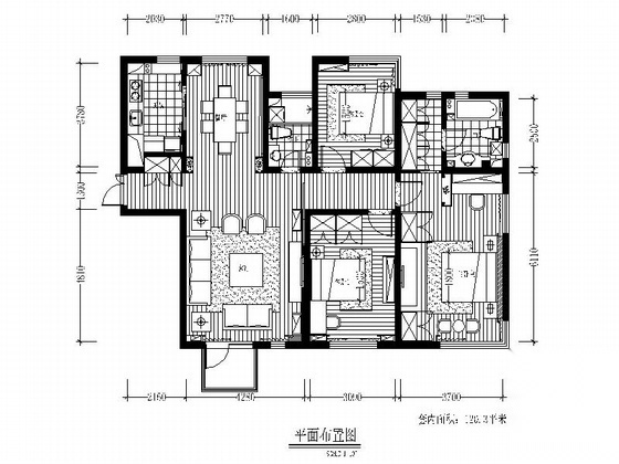 某公馆三居室内装修图 平层