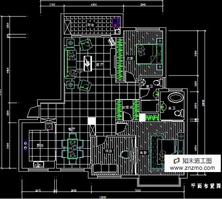 两居施工图附效果图 cad2007 平层