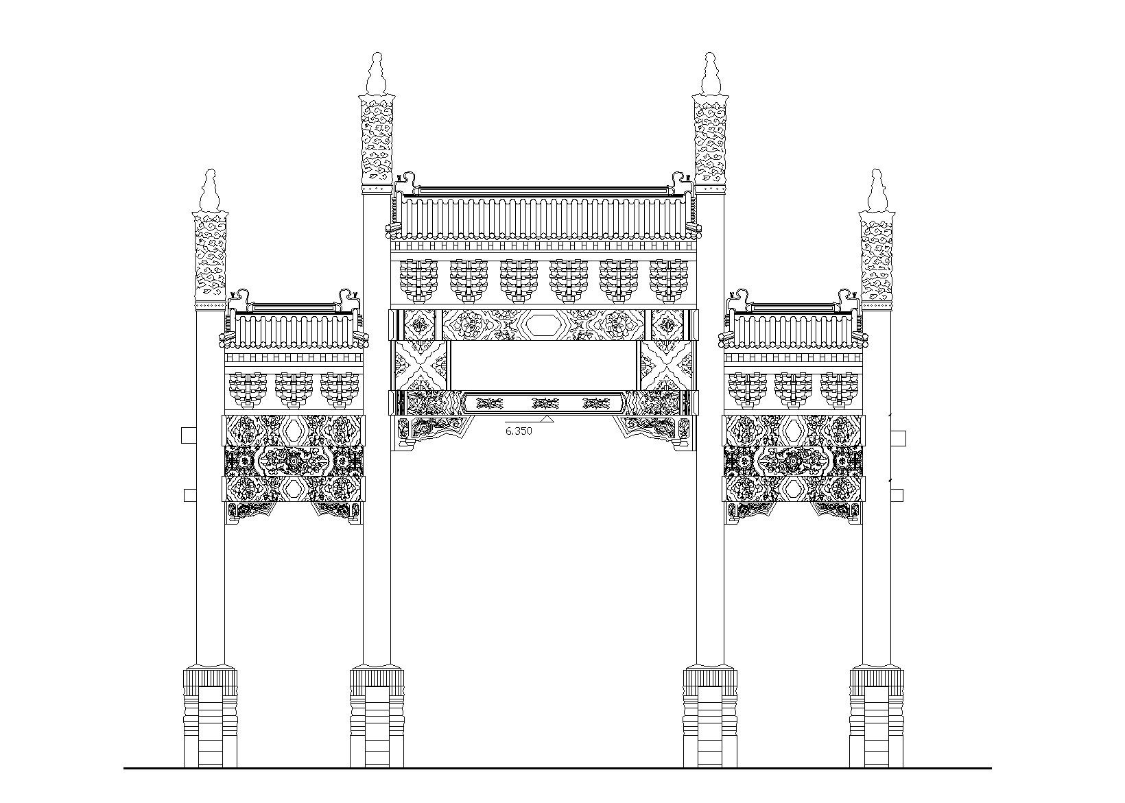 牌楼建筑设计方案图_CAD