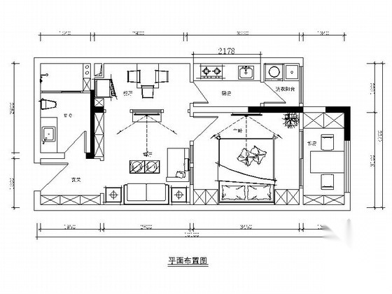 花园洋房简约欧式风格两居室室内装修施工图（含效果） 平层