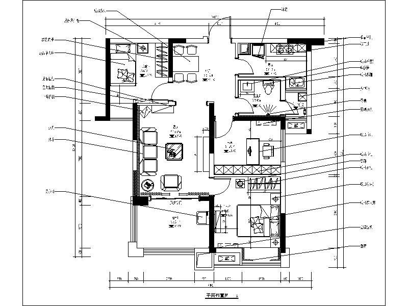 [湖北]地中海温馨舒适2居室室内设计CAD施工图（含效果图） 平层