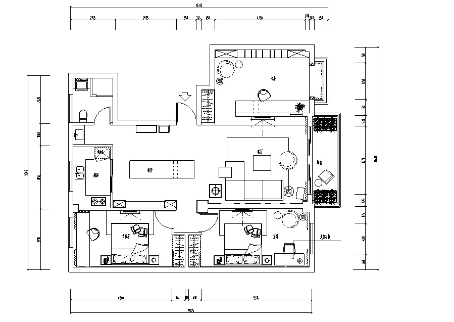 [新疆]三居室住宅设计施工图（附效果图） 平层