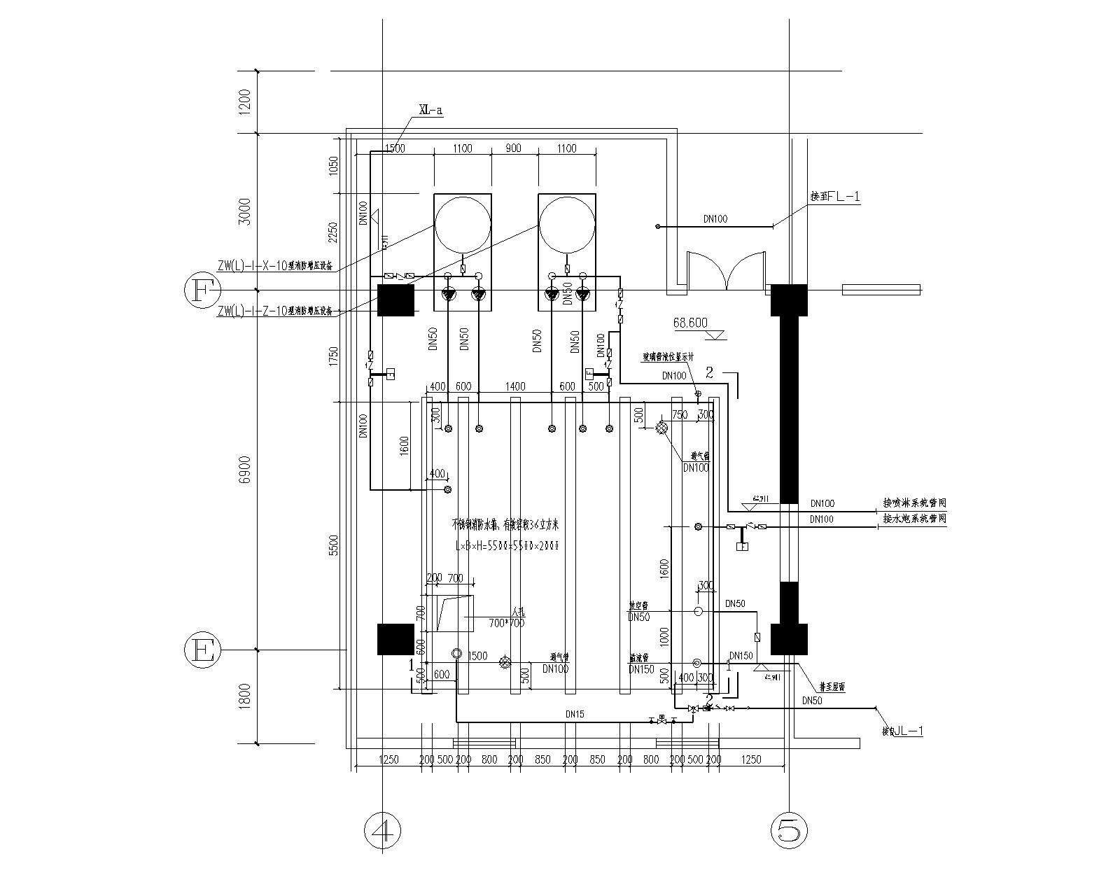 消防水泵房_屋面消防水箱_生活水泵房放大图 建筑通用节点