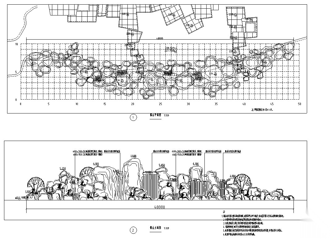 某公园假山、驳岸景观节点施工图