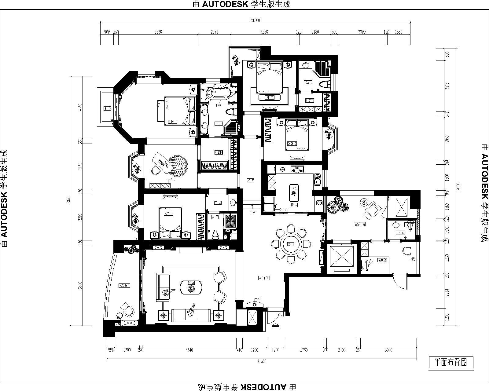 精品名城豪宅简欧风格五居室样板间CAD装修施工图（含效果） 平层