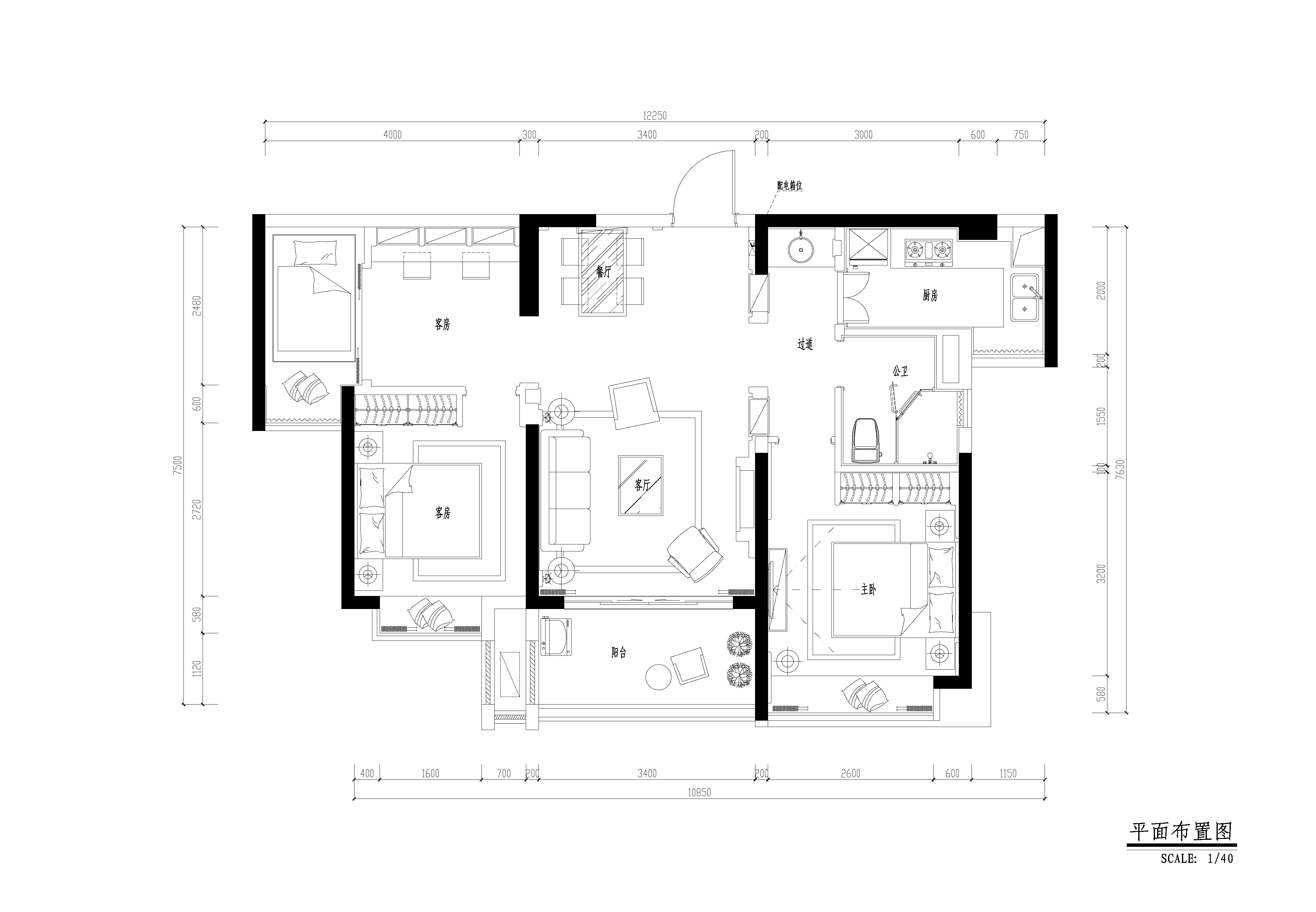 地中海风格三居室样板房室内装修全套施工图 平层