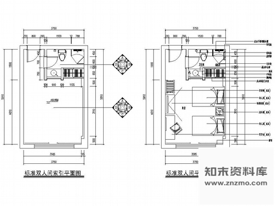 施工图湖南宾馆标准间及套间施工图