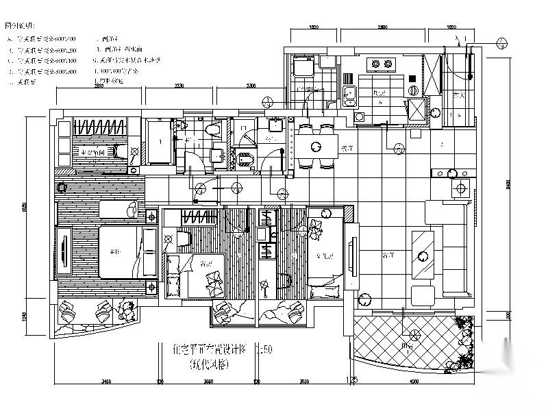 某三居现代风格施工图 平层