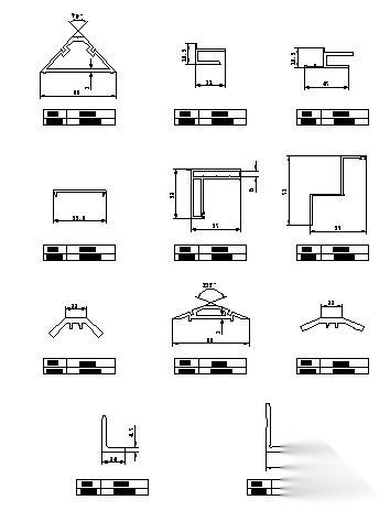 180系列（C型）隐框玻璃幕墙型材图 建筑通用节点